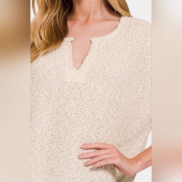 Zenana Short Sleeve Side Slit Sweater - Picture 3 of 5